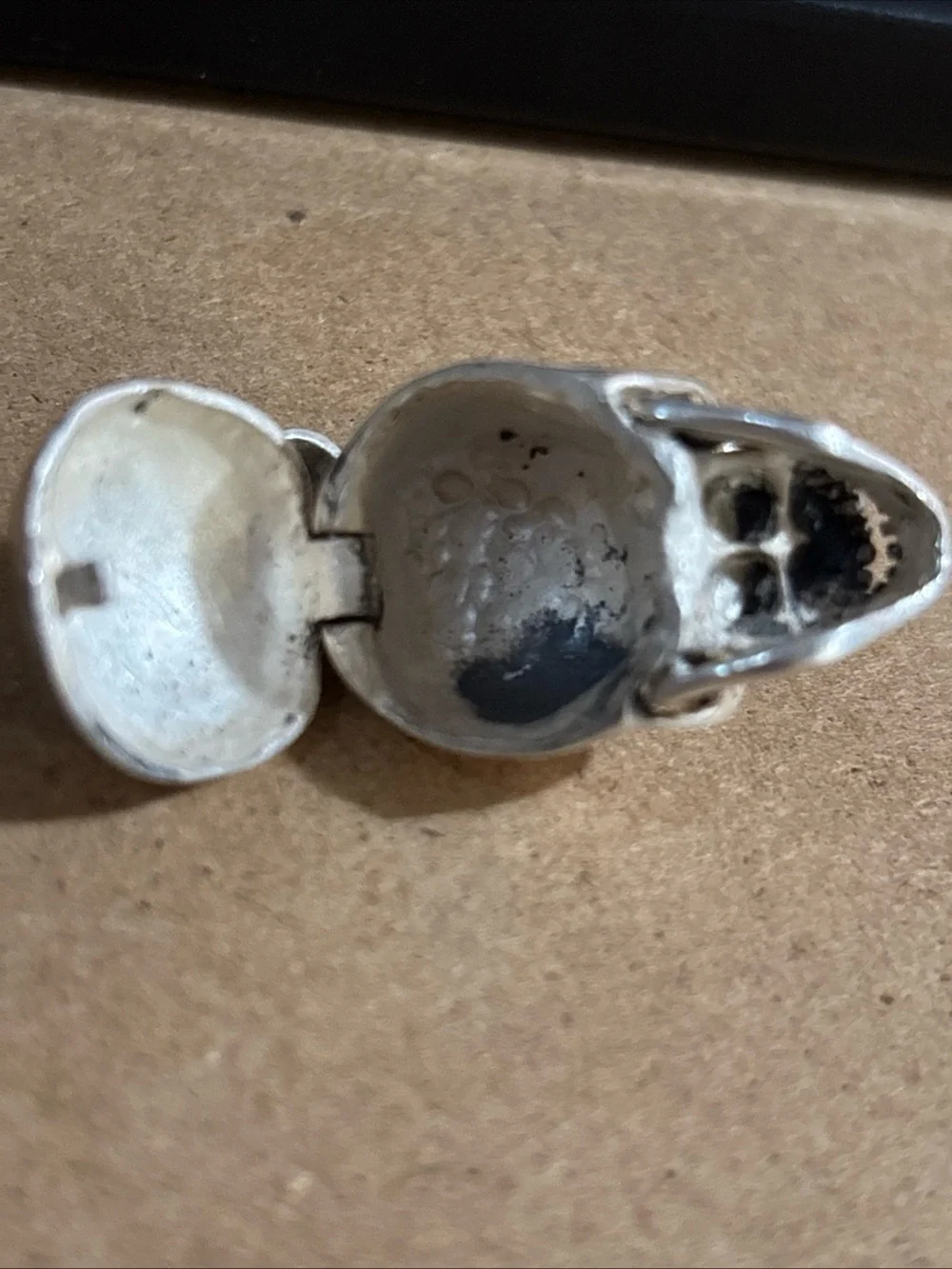 Silver 925  Skull With Hinge Jaw And Hidden Storage Pendant With Miniature Skull